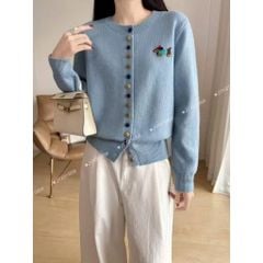 LEN6022 ÁO LEN CÚN NÚT BỌC MÀU (HỒNG) 10057