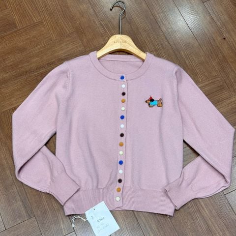LEN6022 ÁO LEN CÚN NÚT BỌC MÀU (HỒNG) 10057