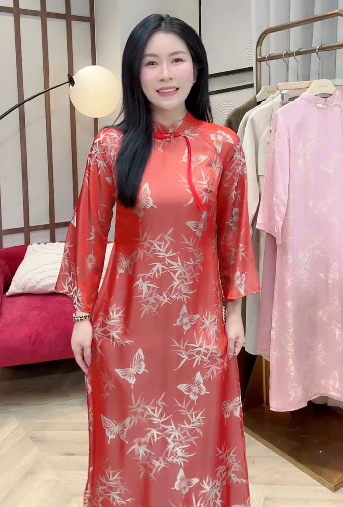 SKY9800 SET ÁO DÀI CAM NÚT TÀU HT BƯỚM - QUẦN DÀI C.CẤP