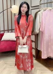 SKY9800 SET ÁO DÀI CAM NÚT TÀU HT BƯỚM - QUẦN DÀI C.CẤP