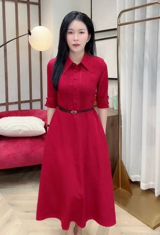 SKY5979 ĐẦM ĐỎ KÈM NỊT