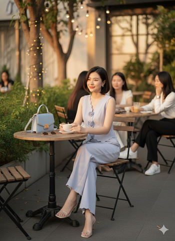 AHA001B SET ÁO TK CẮT LASER ĐÍNH HOA CAO CẤP - QUẦN DÀI (X.BIỂN)