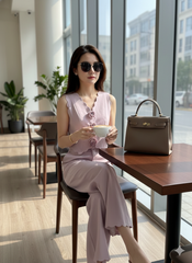 AHA001H SET ÁO TK CẮT LASER ĐÍNH HOA CAO CẤP - QUẦN DÀI (HỒNG)