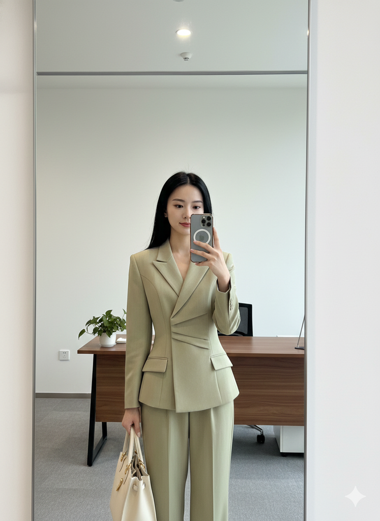 AHA020  SET VEST TK XẾP LI - QUẦN TÂY CAO CẤP (XANH RÊU)