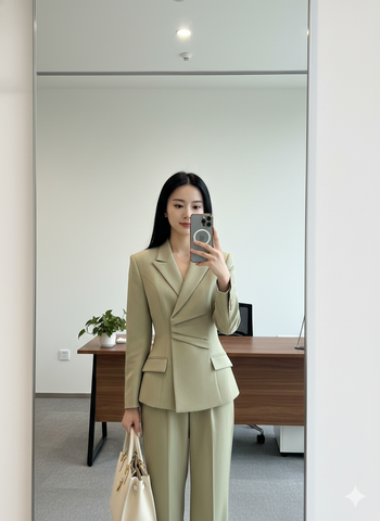 AHA020  SET VEST TK XẾP LI - QUẦN TÂY CAO CẤP (XANH RÊU)