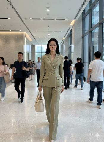 AHA020  SET VEST TK XẾP LI - QUẦN TÂY CAO CẤP (XANH RÊU)