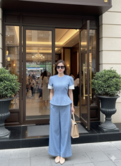 AHA023 SET ÁO PHỐI TAY VIỀN CHỈ NỔI - QUẦN DÀI CAOCAP