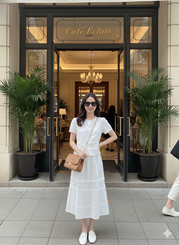 LH0001T SET XÔ THÊU TRẮNG - CHÂN VÁY PHỐI BÈO CC