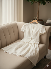 LH0001T SET XÔ THÊU TRẮNG - CHÂN VÁY PHỐI BÈO CC