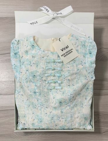 VRA0653 ĐẦM HOA ĐÍNH NƠ NGỰC  ( XANH )