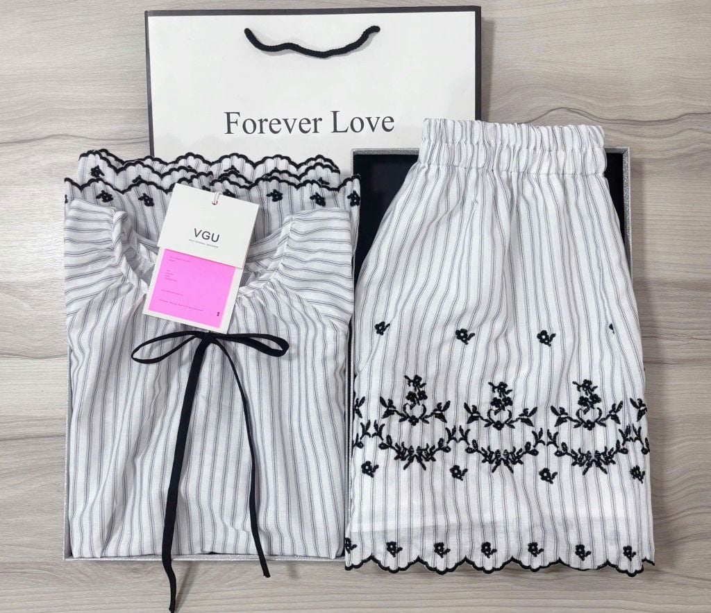 VGU0751 SET ÁO+ QUẦN SHORT THÊU HOA