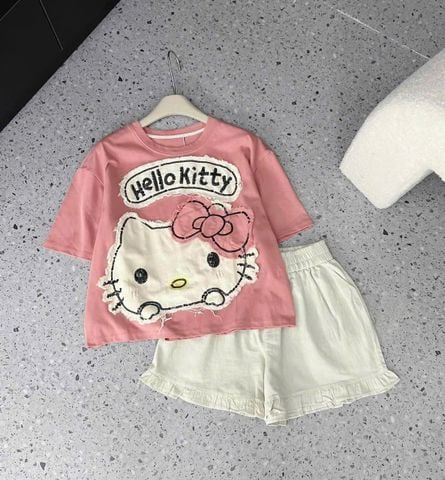 TB8652  SET ÁO + QUẦN SHORT HELLO KITTY ( HỒNG )