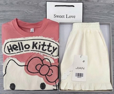 TB8652  SET ÁO + QUẦN SHORT HELLO KITTY ( HỒNG )