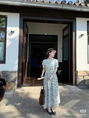 VGU0753 ĐẦM DÀI HOA CỔ SƠ MI