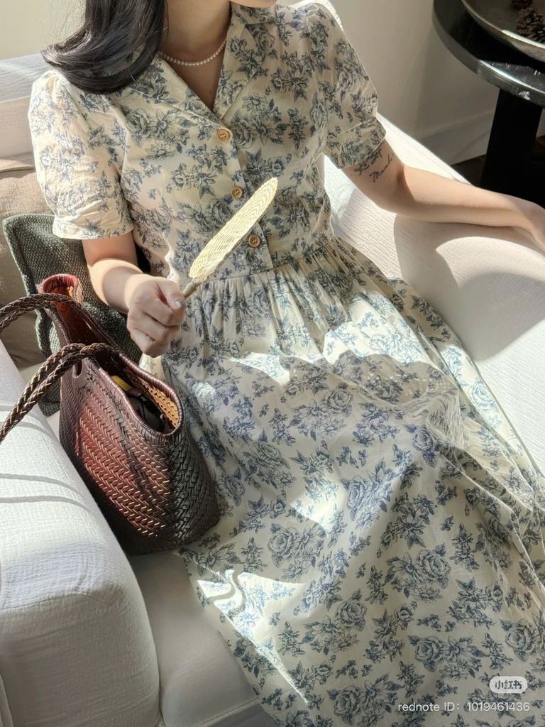 VGU0753 ĐẦM DÀI HOA CỔ SƠ MI