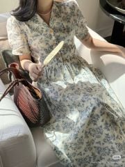 VGU0753 ĐẦM DÀI HOA CỔ SƠ MI