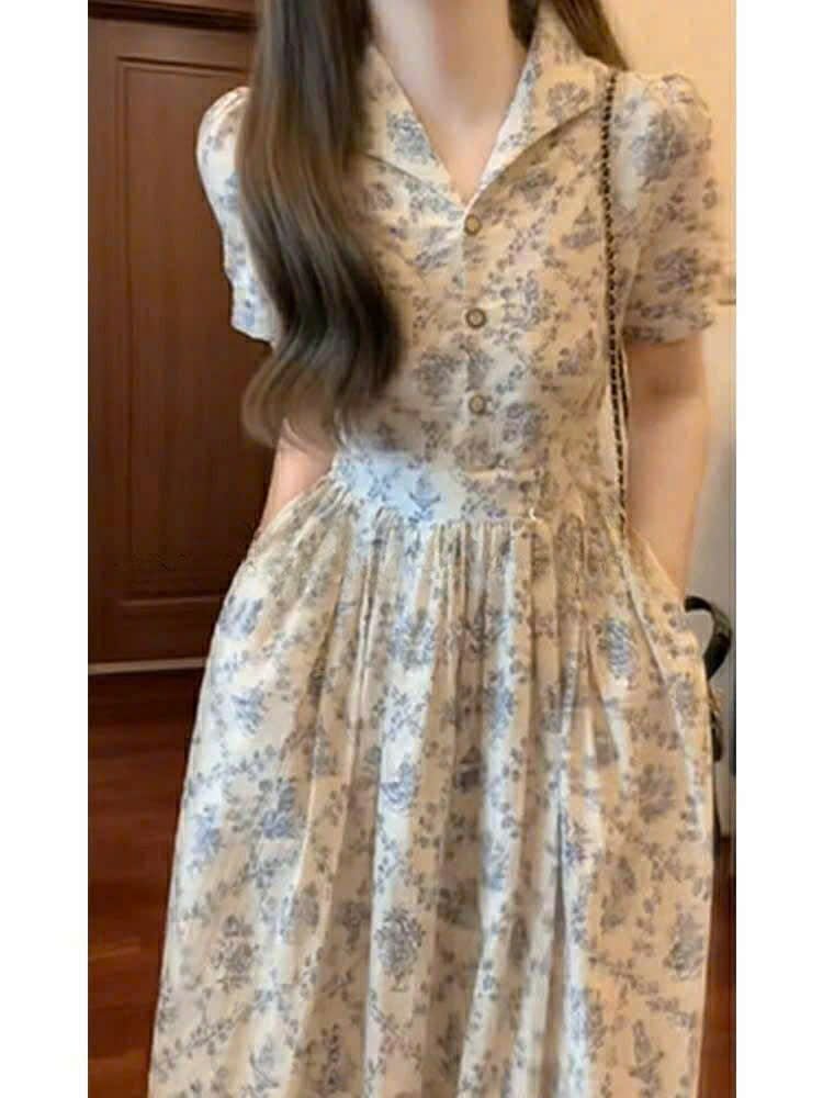 VGU0753 ĐẦM DÀI HOA CỔ SƠ MI