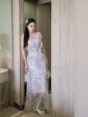 VGU0755 ĐẦM LỆCH VAI ĐÍNH HOA (TÍM )