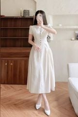 VGU0762 - ĐẦM DÀI TRẮNG ĐÍNH NÚT