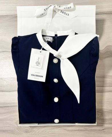 VGU0761 ĐẦM DÀI CỔ SƠ MI ĐÍNH NÚT (XANH ĐEN )