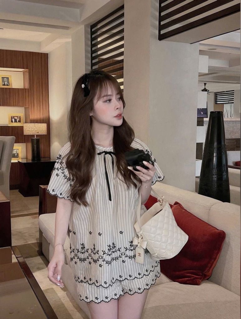 VGU0751 SET ÁO+ QUẦN SHORT THÊU HOA