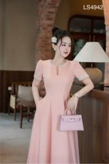 VGU0763 ĐẦM DÀI  CỔ ĐÍNH ĐÁ  ( HỒNG )