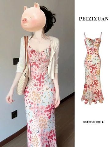 VGU0768 ĐẦM 2 DÂY HOA + ÁO KHOÁC