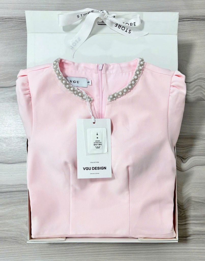 VGU0763 ĐẦM DÀI  CỔ ĐÍNH ĐÁ  ( HỒNG )