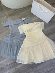TB8744  ĐẦM LỆCH VAI ĐÍNH HOA(KEM)