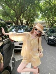TB8730 SET ÁO TAY DÀI + QUẦN SHORT (HOA VÀNG )