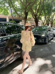 TB8730 SET ÁO TAY DÀI + QUẦN SHORT (HOA VÀNG )