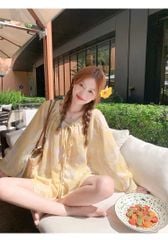 TB8730 SET ÁO TAY DÀI + QUẦN SHORT (HOA VÀNG )