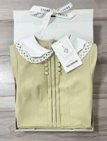 VGU0803 ĐẦM CỔ SƠ MI ĐÍNH NƠ ( VÀNG )