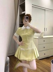 VGU0803 ĐẦM CỔ SƠ MI ĐÍNH NƠ ( VÀNG )