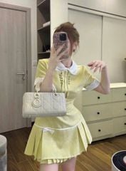 VGU0803 ĐẦM CỔ SƠ MI ĐÍNH NƠ ( VÀNG )