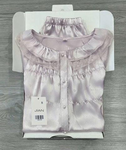 TB8735 SET LỤA ĐÍNH NÚT NGỌC TRAI ( TÍM )