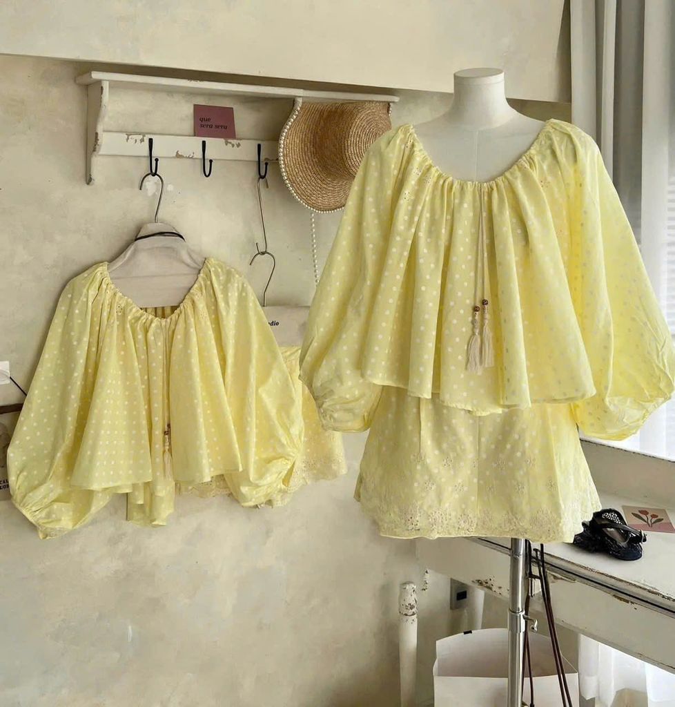 TB8982 SET CHẤM BI QUẦN SHORT (VÀNG)
