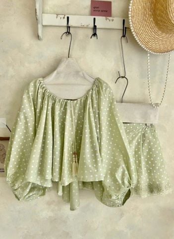 TB8983 SET CHẤM BI QUẦN SHORT (XANH)