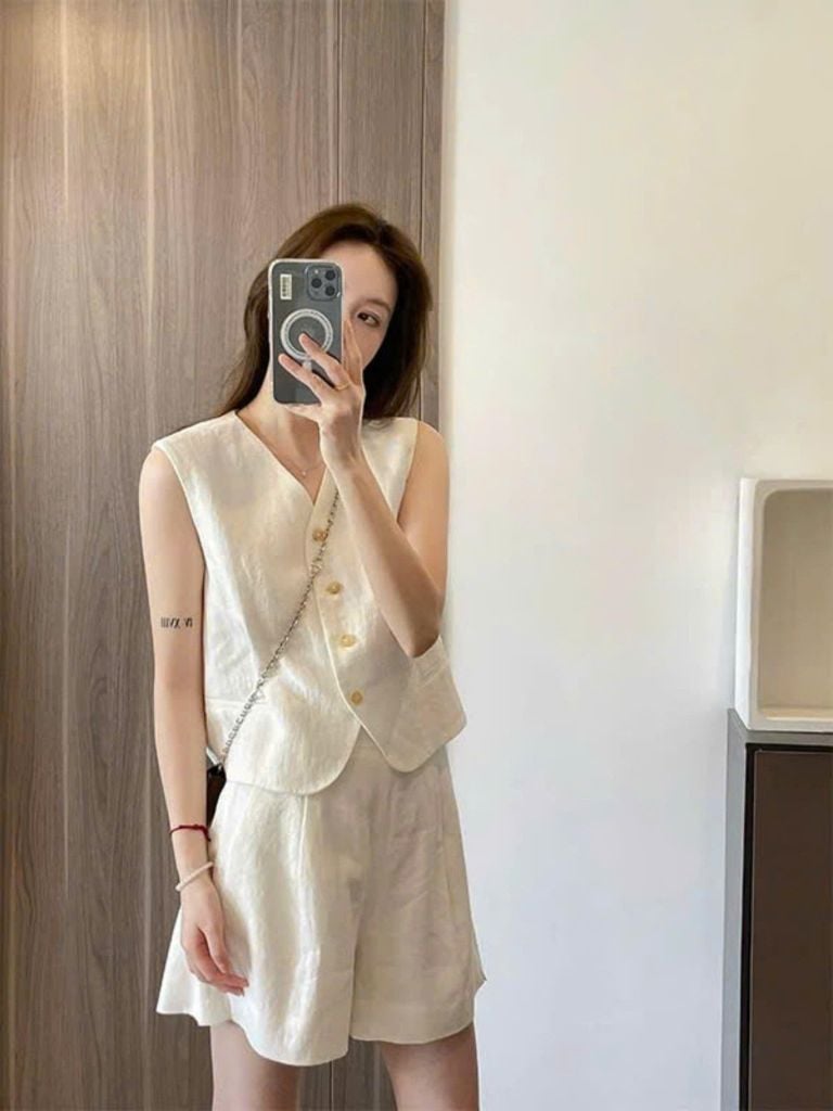 TB8812 SET GILE LINEN QUẦN SHORT (TRẮNG)