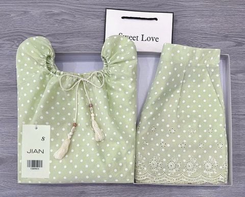 TB8983 SET CHẤM BI QUẦN SHORT (XANH)