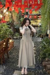 SKY8944 ĐẦM DÀI ĐÍNH NƠ CỔ (DA )