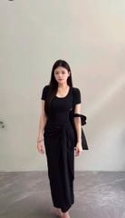 VGU1120 ĐẦM BODY KÈM DÂY CỘT XOẮN EO (ĐEN)