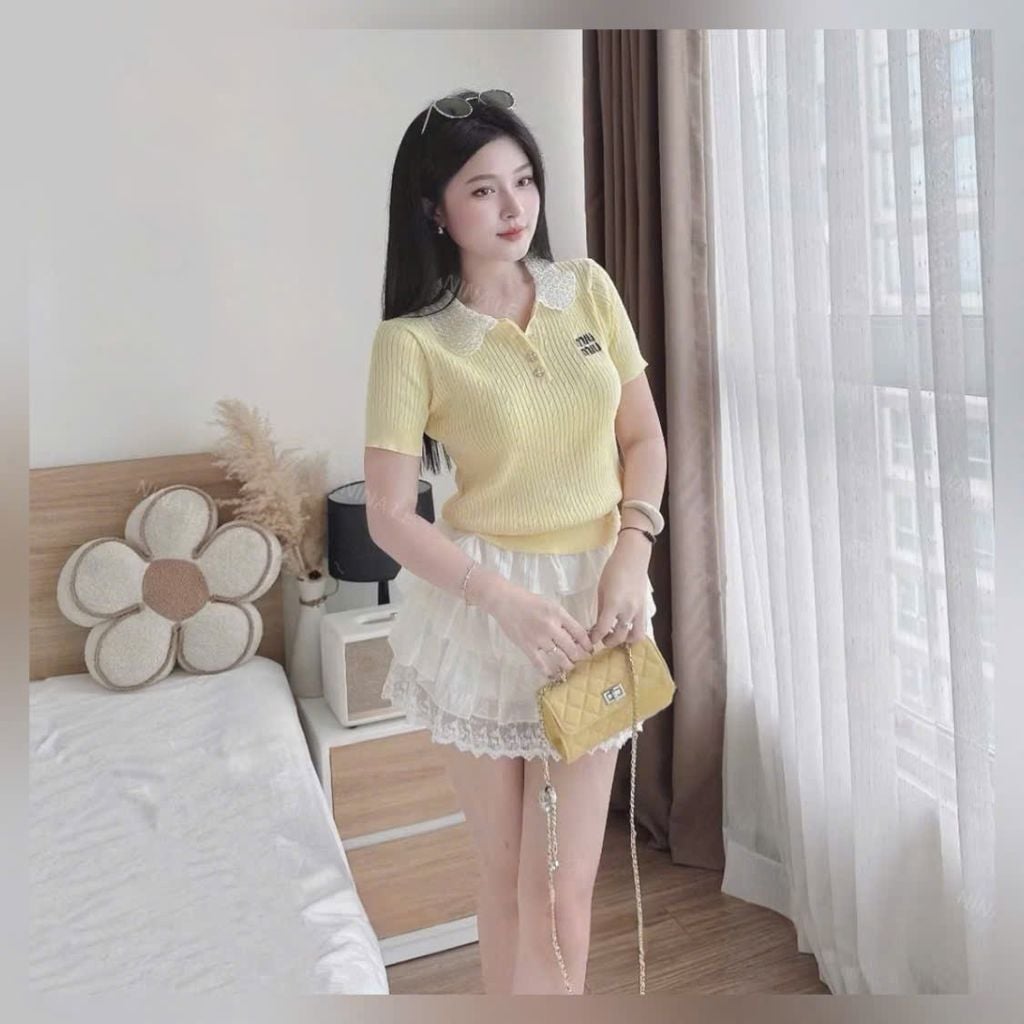 VGU1129 ÁO LEN THÊU CHỮ MINMIN (VÀNG ) ÁO LẺ