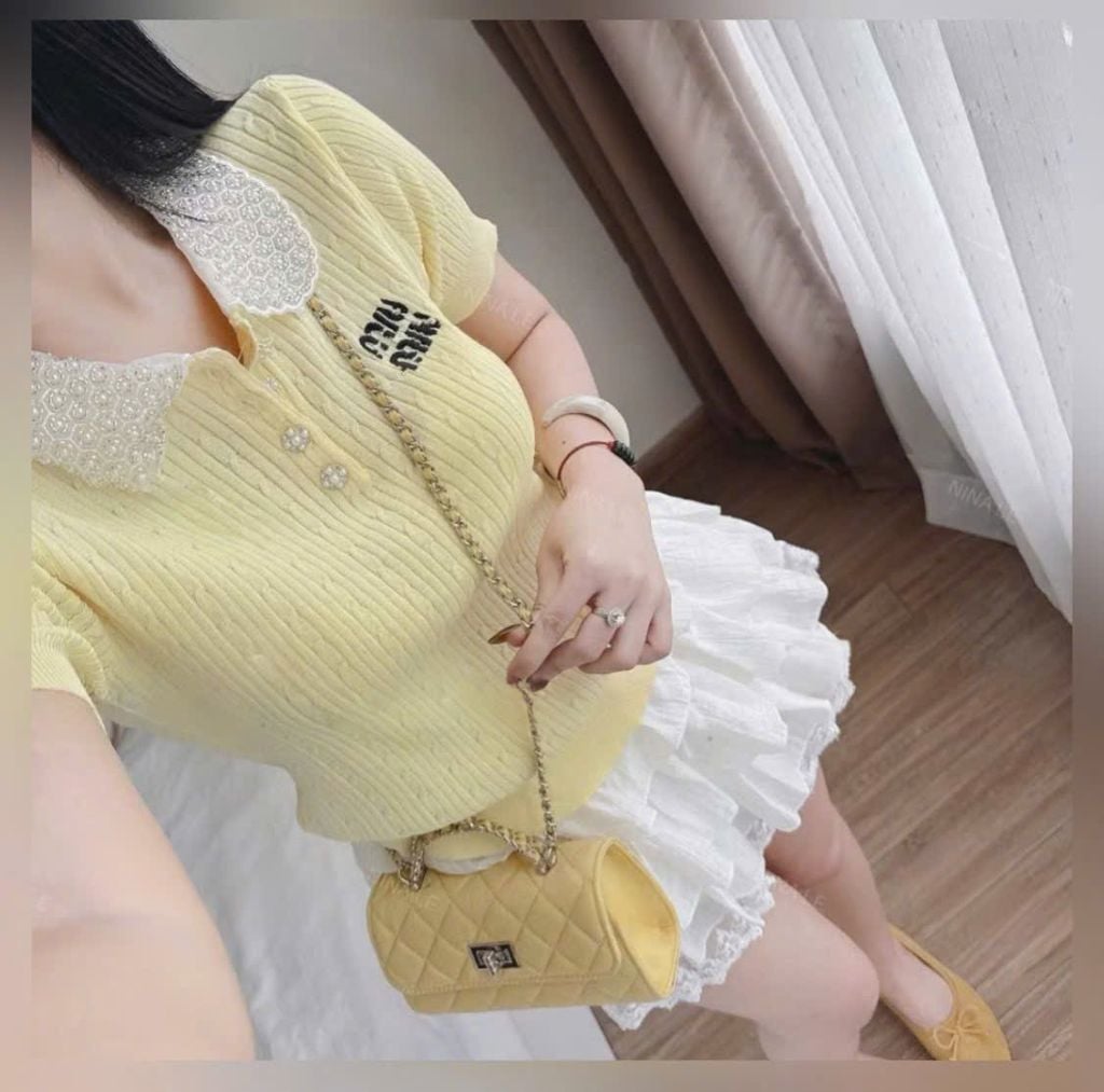 VGU1129 ÁO LEN THÊU CHỮ MINMIN (VÀNG ) ÁO LẺ