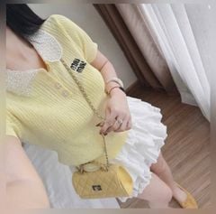 VGU1129 ÁO LEN THÊU CHỮ MINMIN (VÀNG ) ÁO LẺ