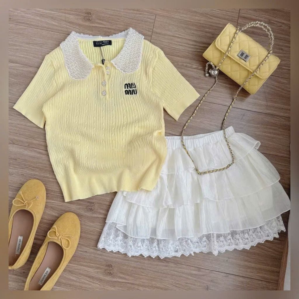 VGU1129 ÁO LEN THÊU CHỮ MINMIN (VÀNG ) ÁO LẺ