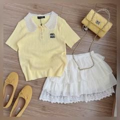 VGU1129 ÁO LEN THÊU CHỮ MINMIN (VÀNG ) ÁO LẺ