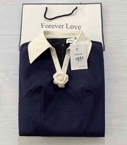 TB5809 ĐẦM CỔ SƠ MI ĐÍNH HOA (XANH )