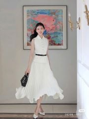 VGU1143 SET ÁO + CV DÀI XẾP LY KÈM NỊT