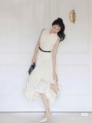 VGU1143 SET ÁO + CV DÀI XẾP LY KÈM NỊT